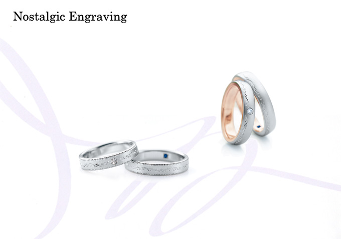 Romantic Blue Nostalgic Engraving 天使の羽根　結婚指輪・マリッジリング