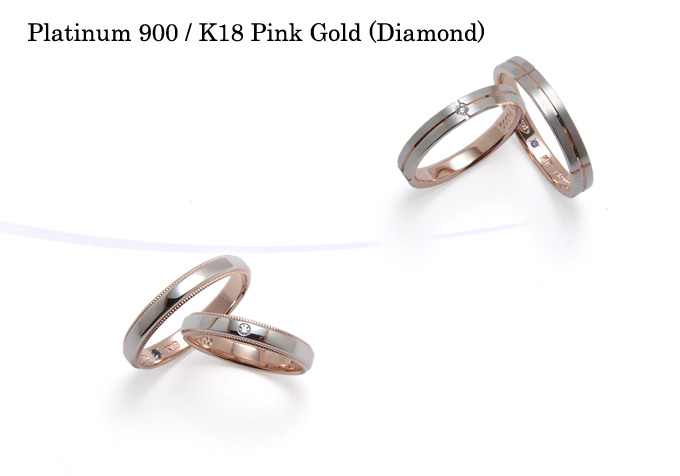 Romantic Blue; Platinum 900 / K18 Pink Gold "Diamond" 《ロマンティックブルー・プラチナ900/K18ピンクゴールド ダイヤモンド》 マリッジリング・結婚指輪